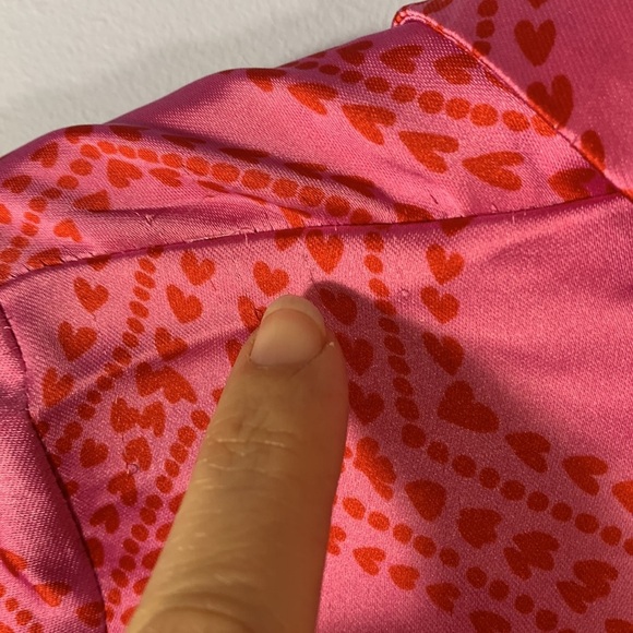 Bailey 44 size small satin button down shirt cropped front tie hearts pink red - Picture 9 of 14